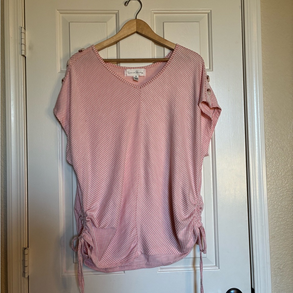 French Laundry Light Pink Striped Blouse with Button Details